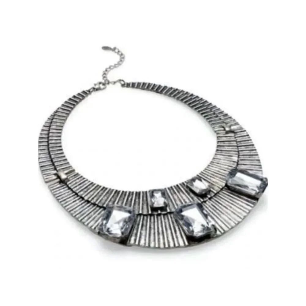 NWT Alí Khan Silver Statement White Stones Choker Cleopatra Style Necklace New!!